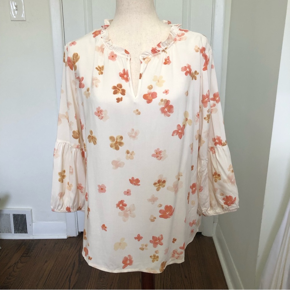 Como Blu Woven Peasant Top Blouse Boho Floral